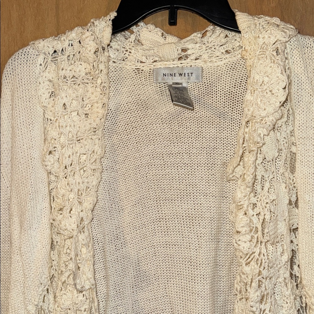 Vintage Nine West Cream Lace Crochet Cardigan Sweater Detaoled Trim - Picture 2 of 5